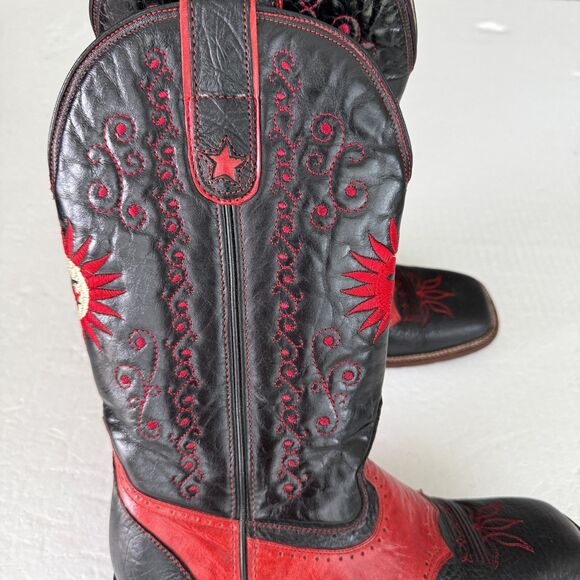 Size 8 - Men's Denver cowboy Sun&Moon/ Red & Black boots Genuine Leather - Picture 2 of 16
